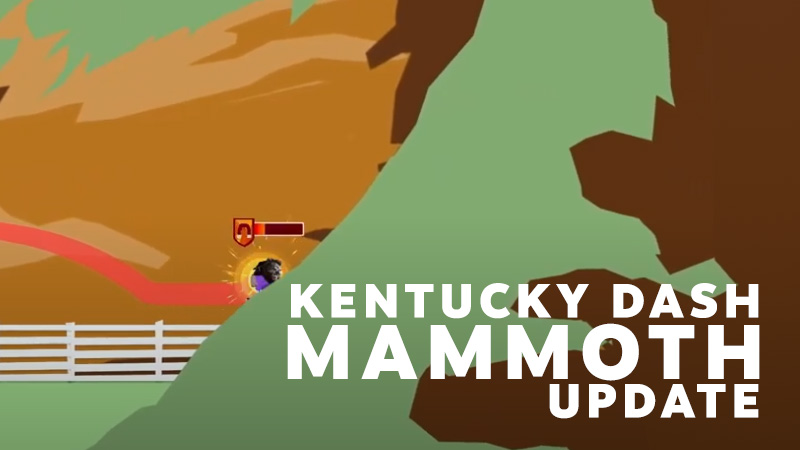 An illustration of a character running into a cave mouth with the text Kentucky Dash Mammoth Update